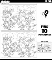 differences activity with cartoon farm animals coloring page vector