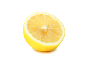 Side view of fresh yellow lemon half isolated with clipping path and shadow in file format png