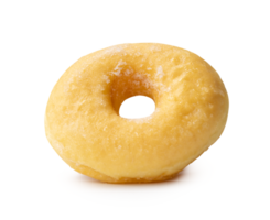 Front view of single brown cinnamon donut isolated with shadow in file format png