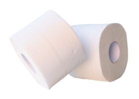 Side view of two tissue paper rolls or toilet paper in stack isolated with clipping path in file format png