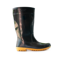 Side view of one side of black gumboot or black boot for working in garden isolated with clipping path and shadow in file format png