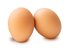 Front view of brown chicken eggs in stack isolated with clipping path and shadow in file format png