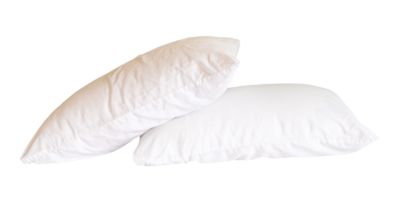 Side view of two white pillows with cases in stack isolated with clipping path in file format png