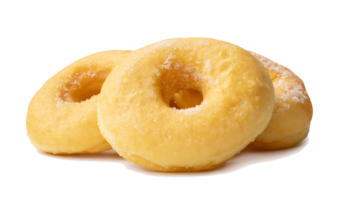 Front view of brown cinnamon donuts in stack isolated with clipping path and shadow in file format png