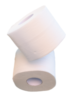 Side view of two tissue paper rolls or toilet paper in stack isolated with clipping path in file format png