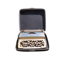 Front view of ancient or old typewriter isolated with clipping path in file format png