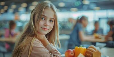 Young Girl Sitting at Table With Hand on Chin photo