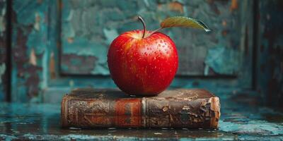 Red Apple on Top of a Book photo