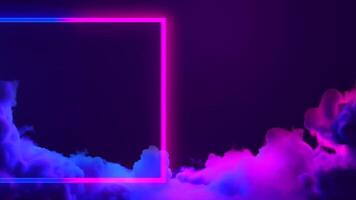 Neon Square Frame Moving Across The Screen with Pink and Blue Glowing Clouds on Dark Background video