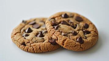 Two Chocolate Chip Cookies on White Background photo