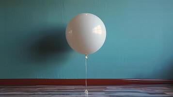 White Balloon Floating in Room With Red Wall photo