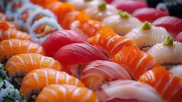 Close Up of Sushi and Chopsticks on Plate photo