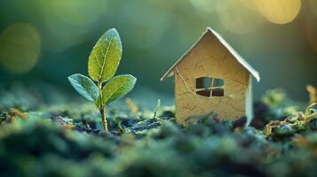 Small Green House in Field of Yellow Flowers photo