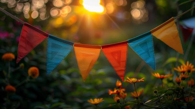 Multicolored Flags Hanging in the Air photo