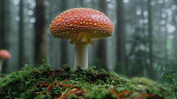 Red Mushroom on Forest Floor photo