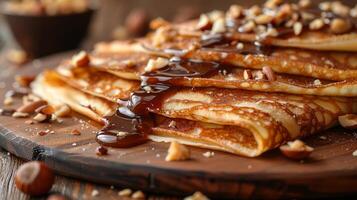 Stack of Pancakes With Syrup and Nuts photo