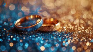 Two Diamond Wedding Rings on Table photo
