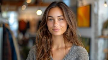 Woman Standing in Front of Clothes Rack photo