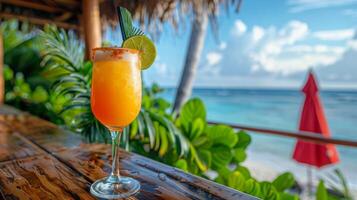 Tropical Cocktail With Ocean View on a Sunny Day photo