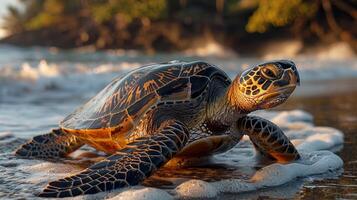 Turtle Resting on Sandy Beach photo