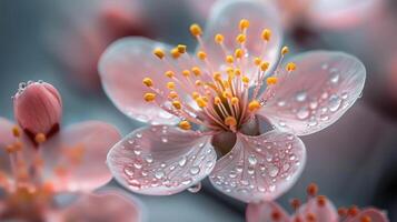 Close Up of Pink Flower on Tree photo