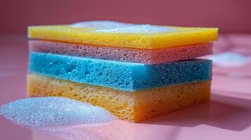 Colorful Sponges Stack on Table photo