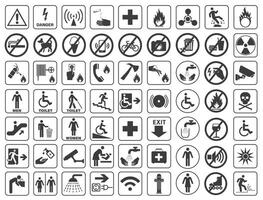 A set of basic signs that are used in public places. Black and white monochromatic signs on a white background. vector