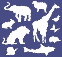 clouds in the form of animals. Cartoon drawn on a blue background. vector