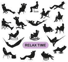 Set of silhouettes of resting people. Possibility of rest in any convenient positions. vector