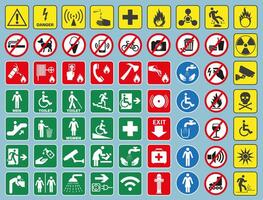 A set of essential signs that are used in public places. Bright colored marks. vector