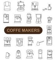 Coffee maker icons set. Outline set of coffee maker icons for web design isolated on white background vector