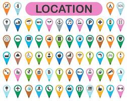 A set of icons of city objects, contains the location of various points of interest and essential objects for easy and quick orientation in the city. vector