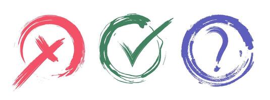 Question, approval tick and rejection cross flags. Decision making and response icons. Checkboxes check marks and cross, question mark. vector