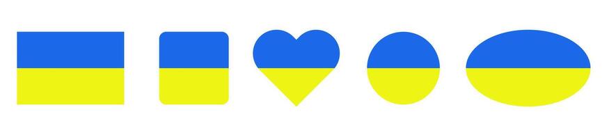 Set of Ukrainian flag of different geometric shapes. Ukrainian flag icons for web design. Isolated icons on a white background. vector