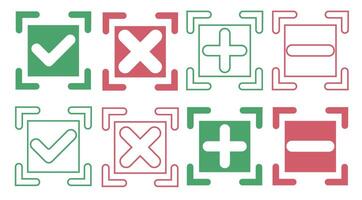 Set the check and cross, as well as plus and minus as a sign of confirmation or negation. vector