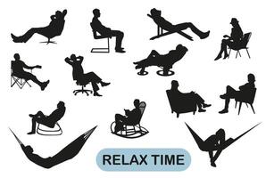 Set of silhouettes of resting people. Possibility of rest in any convenient positions. vector