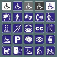 Set of disability icons or graphic elements with information about disability, accessibility icons for people with disabilities or people with disabilities icons. vector
