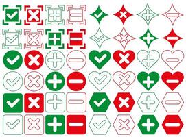Set the check and cross, as well as plus and minus as a sign of confirmation or negation. vector