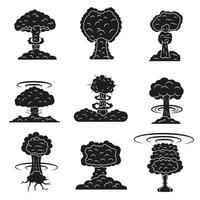 Nuclear explosion dark icons. A mushroom wave after an atomic explosion. vector