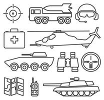 Military line icons, military army minimal pictogram design, editable stroke for any resolution. vector