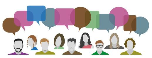 Colleagues, team, thinking, question, idea, brainstorming concept. Communication between men and women. vector