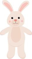 Flat cartoon illustration of a cute plush hare or rabbit. A funny children's toy. Design isolated on a white background. vector