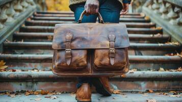 Businessman Standing on Steps photo