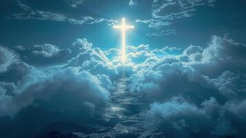 Stairway Ascending to Cross in Sky photo
