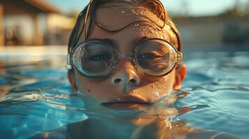 Woman Swimming With Goggles in Pool photo