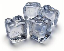 Four Clear Ice Cubes On White Background photo