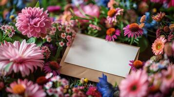 Pink Wall With Flowers and White Envelope photo