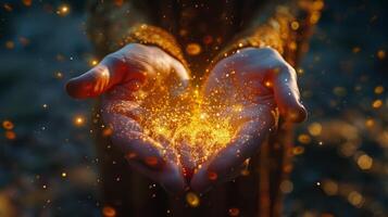 Person Holding Out Hands With Gold Glitter photo