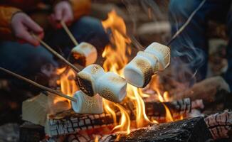 Toasted Marshmallows Roasting Over a Campfire on a Stick photo