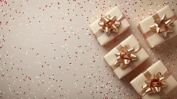 Group of Wrapped Presents Beside Christmas Tree photo